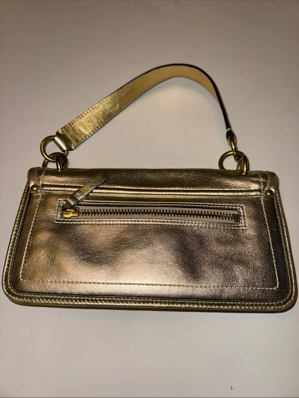 Coach Metallic Gold Leather Turnlock Wristlet Clutch EUC - Picture 6 of 9